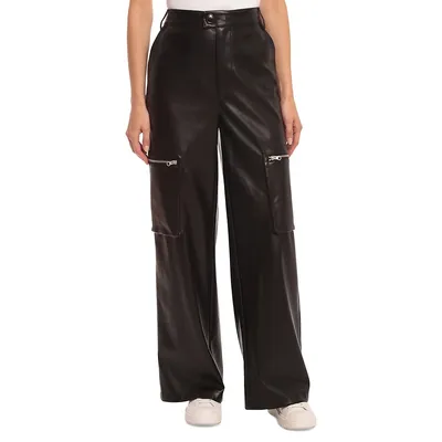 High-Rise Faux Leather Cargo Pants
