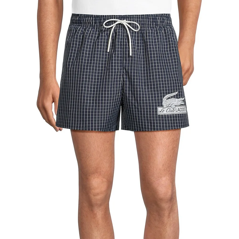 Lacoste Monogram Print Swim Trunks in Blue for Men