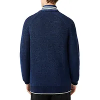 Striped Mockneck Quarter-Zip Wool-Blend Sweater