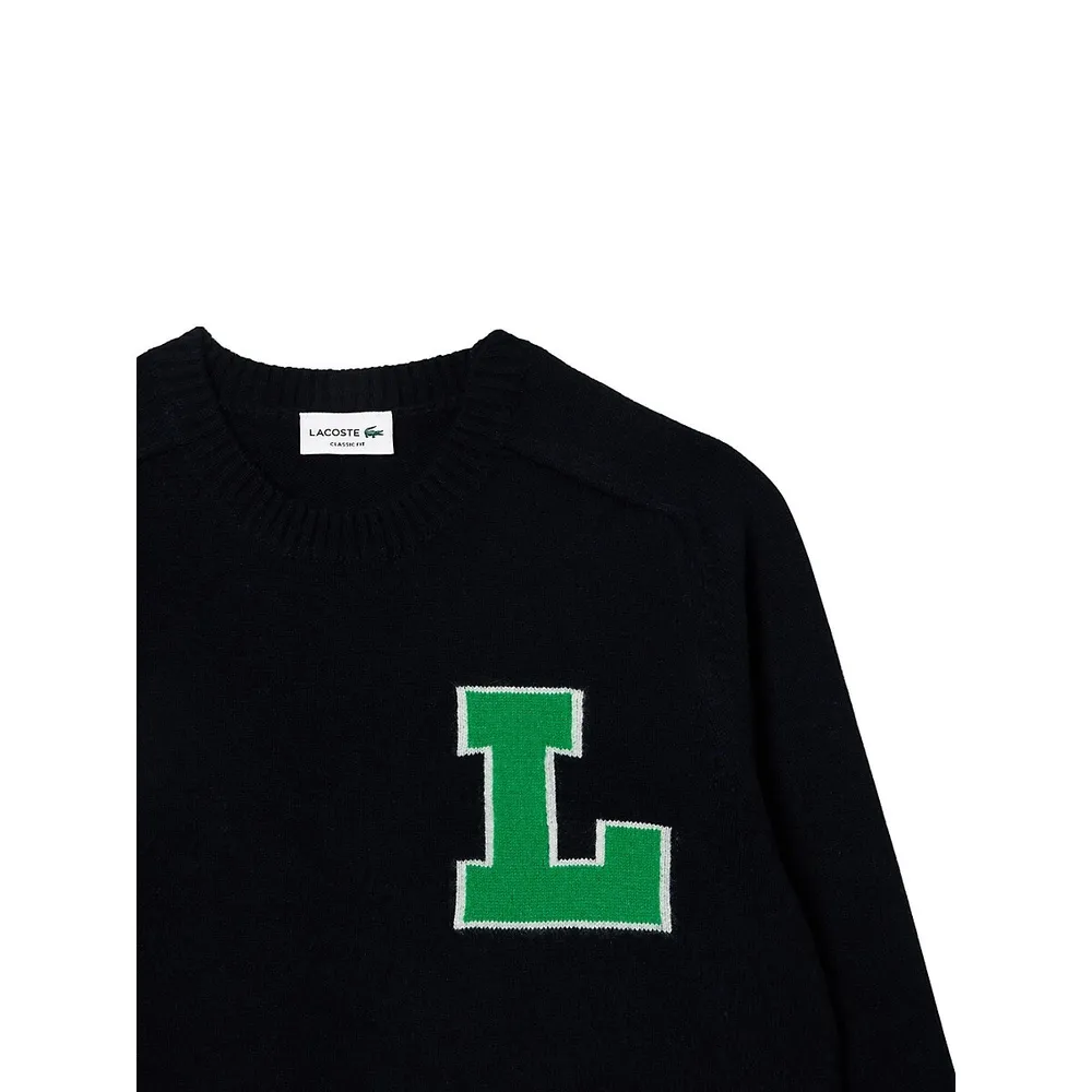 Golf-Inspired Wool-Blend Varsity Crewneck Sweater