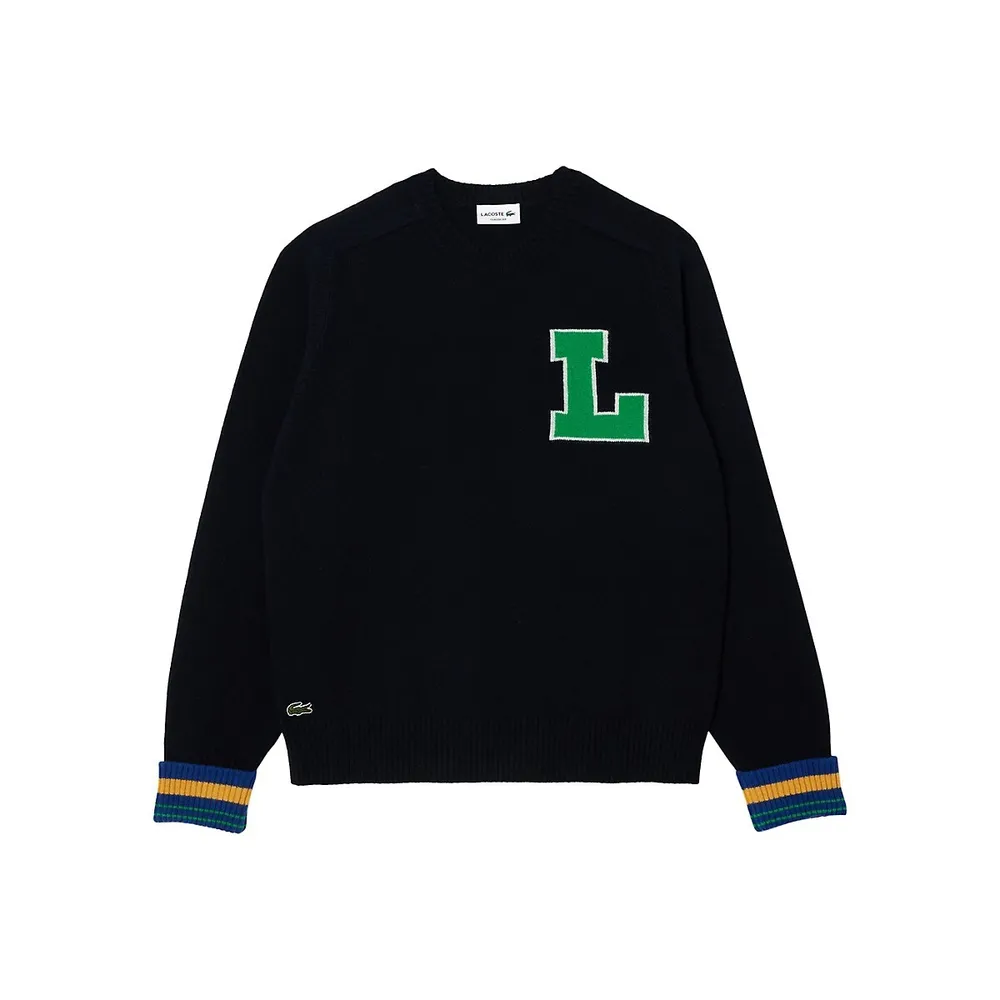 Golf-Inspired Wool-Blend Varsity Crewneck Sweater