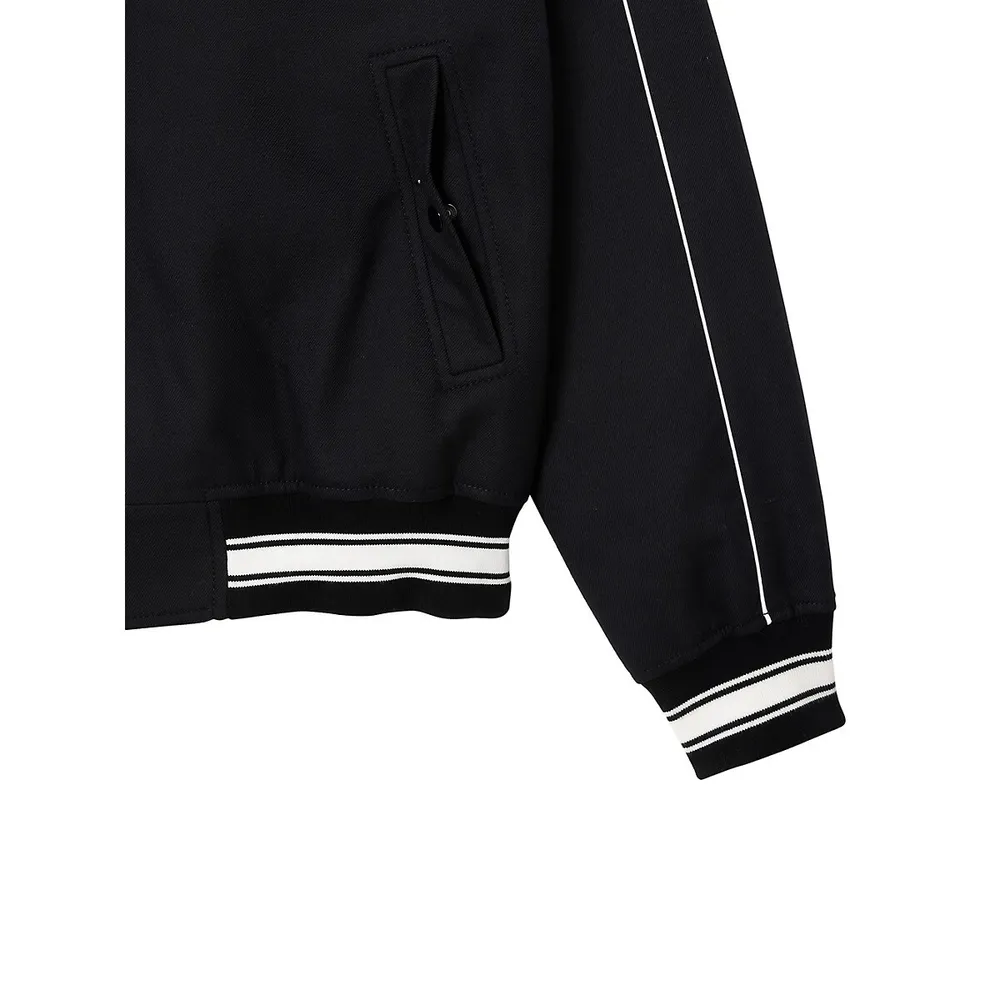 Embroidered Cotton Twill Teddy Varsity Jacket