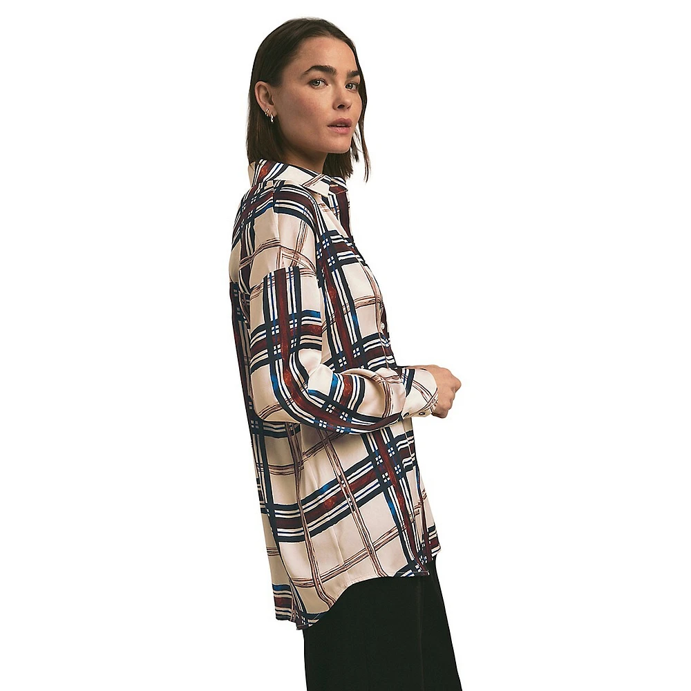 Ex-Boyfriend Check Satin Button-Up Shirt