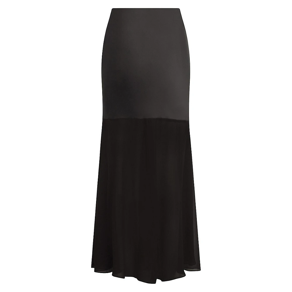 The Fancy Favorite Chiffon-Hem Fitted Midi Skirt