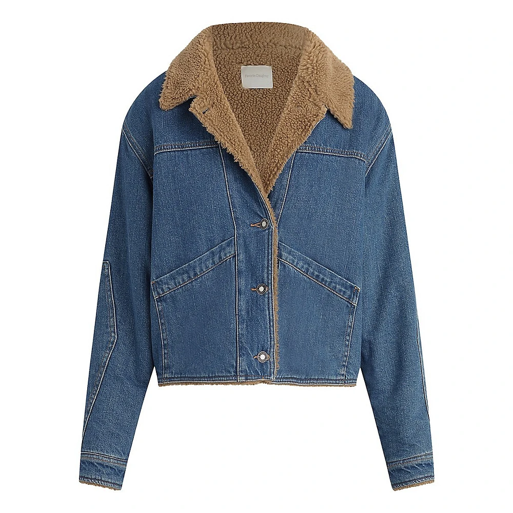 The Bridget Faux Shearling-Lined Denim Crop Jacket