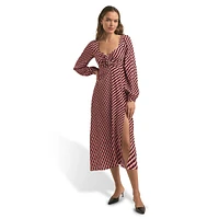 Vineyard Lace-Up Sweetheart Long-Sleeve Midi Dress