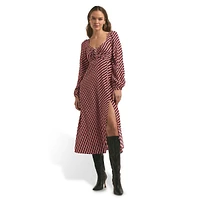 Vineyard Lace-Up Sweetheart Long-Sleeve Midi Dress