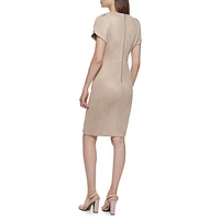 Scuba-Suede Tulip-Sleeve Sheath Dress