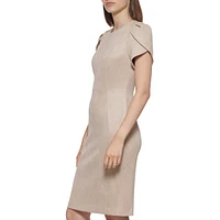 Scuba-Suede Tulip-Sleeve Sheath Dress