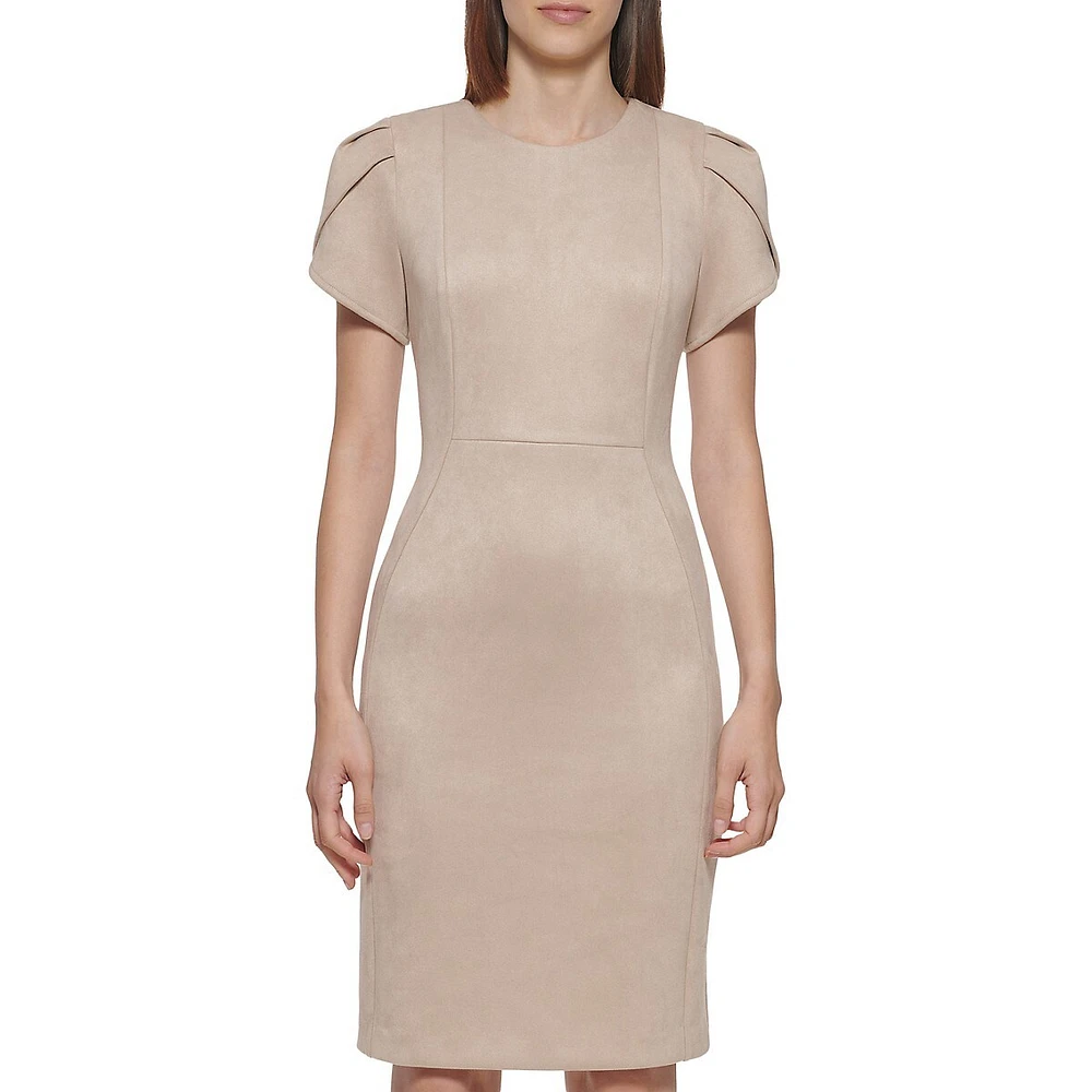 Scuba-Suede Tulip-Sleeve Sheath Dress