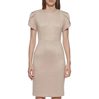 Scuba-Suede Tulip-Sleeve Sheath Dress