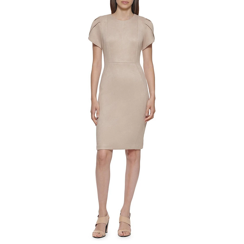 Scuba-Suede Tulip-Sleeve Sheath Dress