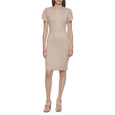 Scuba-Suede Tulip-Sleeve Sheath Dress