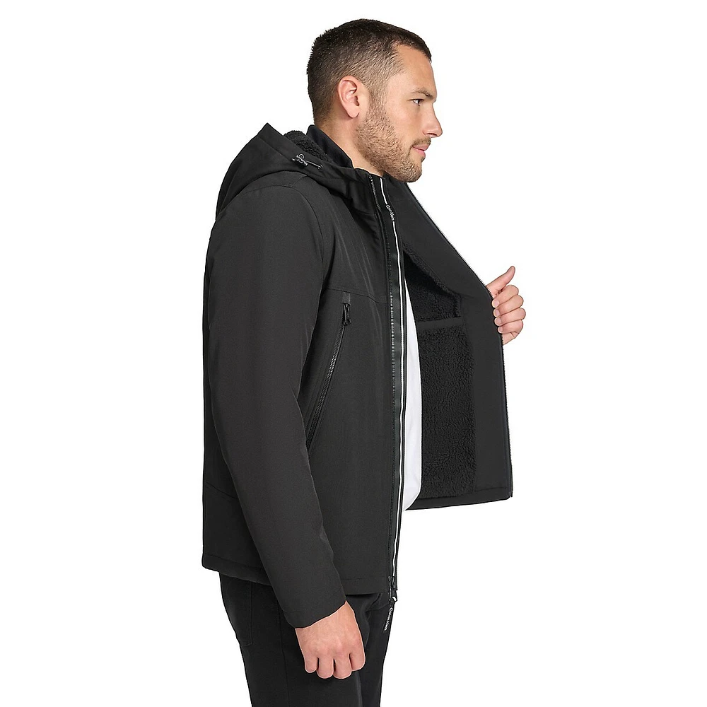 Faux Shearling-Lined Hooded Soft Shell Jacket