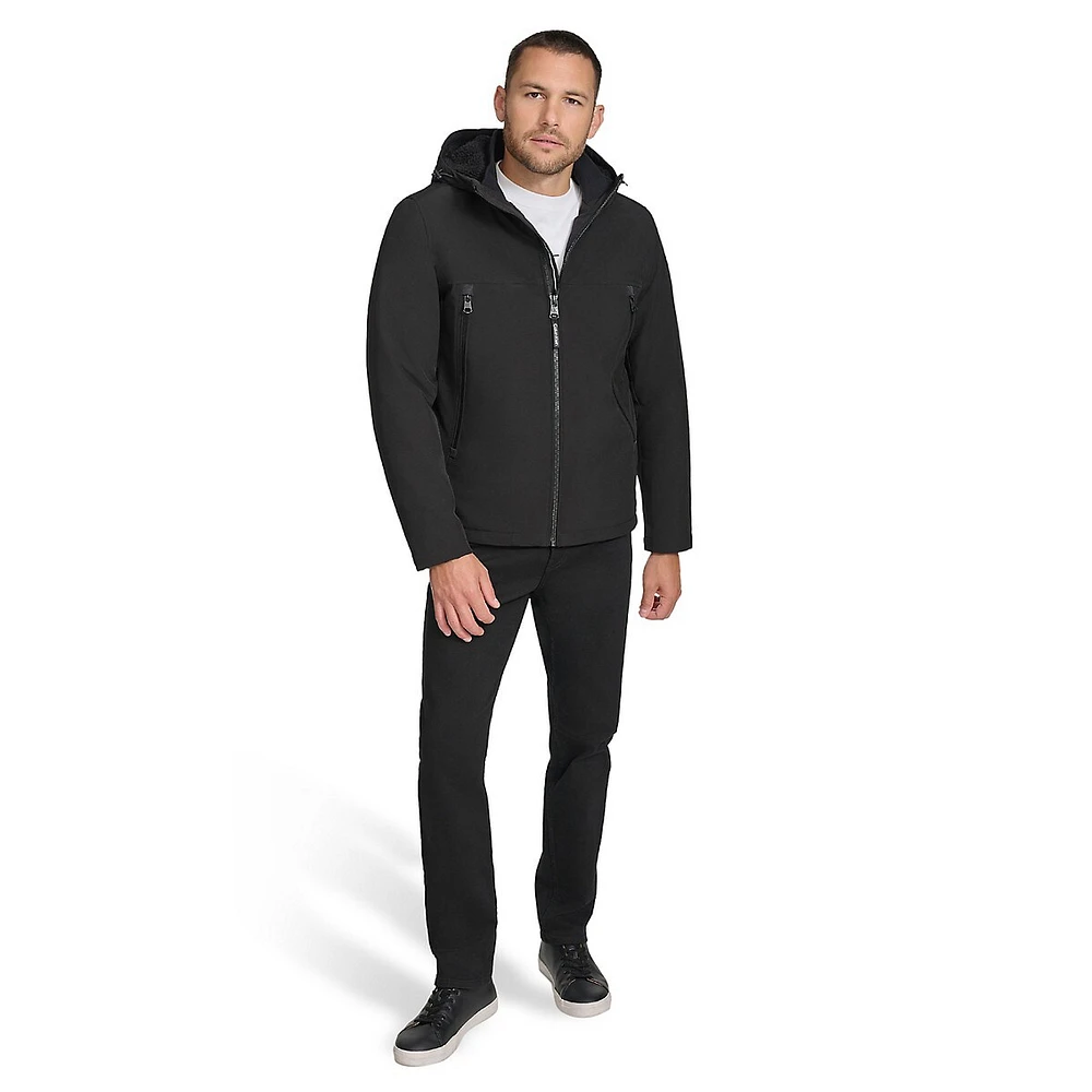 Faux Shearling-Lined Hooded Soft Shell Jacket