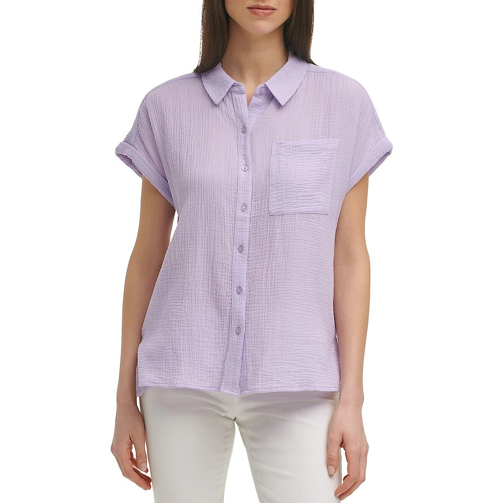 Crinkled Flutter-Sleeve Shirt