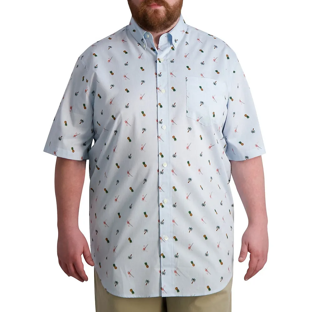Chaps Big & Tall Anchor-Print Short-Sleeve Easy-Care Shirt