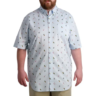 Big & Tall Anchor-Print Short-Sleeve Easy-Care Shirt