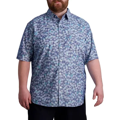 Big & Tall Coastland Wash Faux Chambray Tropical-Print Shirt