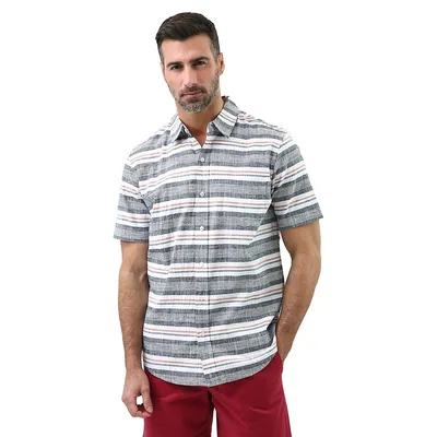 Short-Sleeve Untucked Slub Shirt