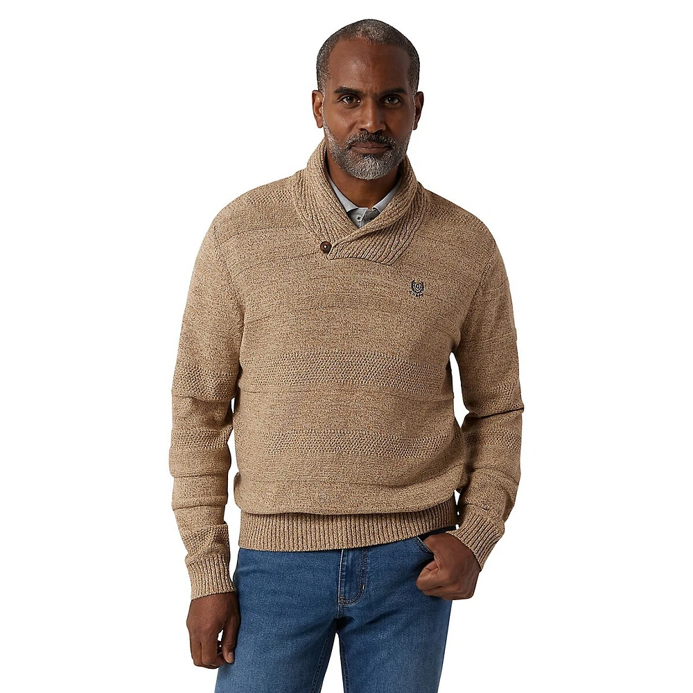 Shawl-Collar Textured Knit Sweater
