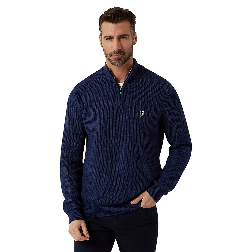 Honeycomb Quarter-Zip Mockneck Sweater