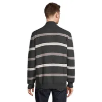 Striped Honeycomb Quarter-Zip Mockneck Sweater