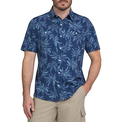 Printed Slub Cotton Short-Sleeve Shirt