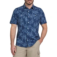 Printed Slub Cotton Short-Sleeve Shirt
