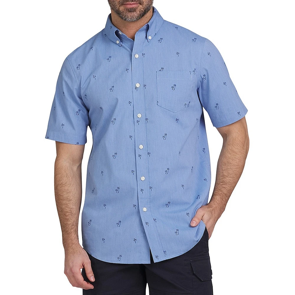 Printed Stretch Easy-Care Short-Sleeve Shirt