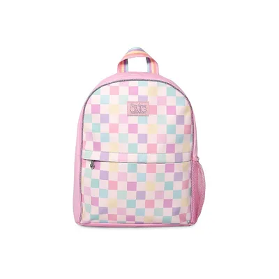 Girl's Pastel Checkerboard Print Large Backpack
