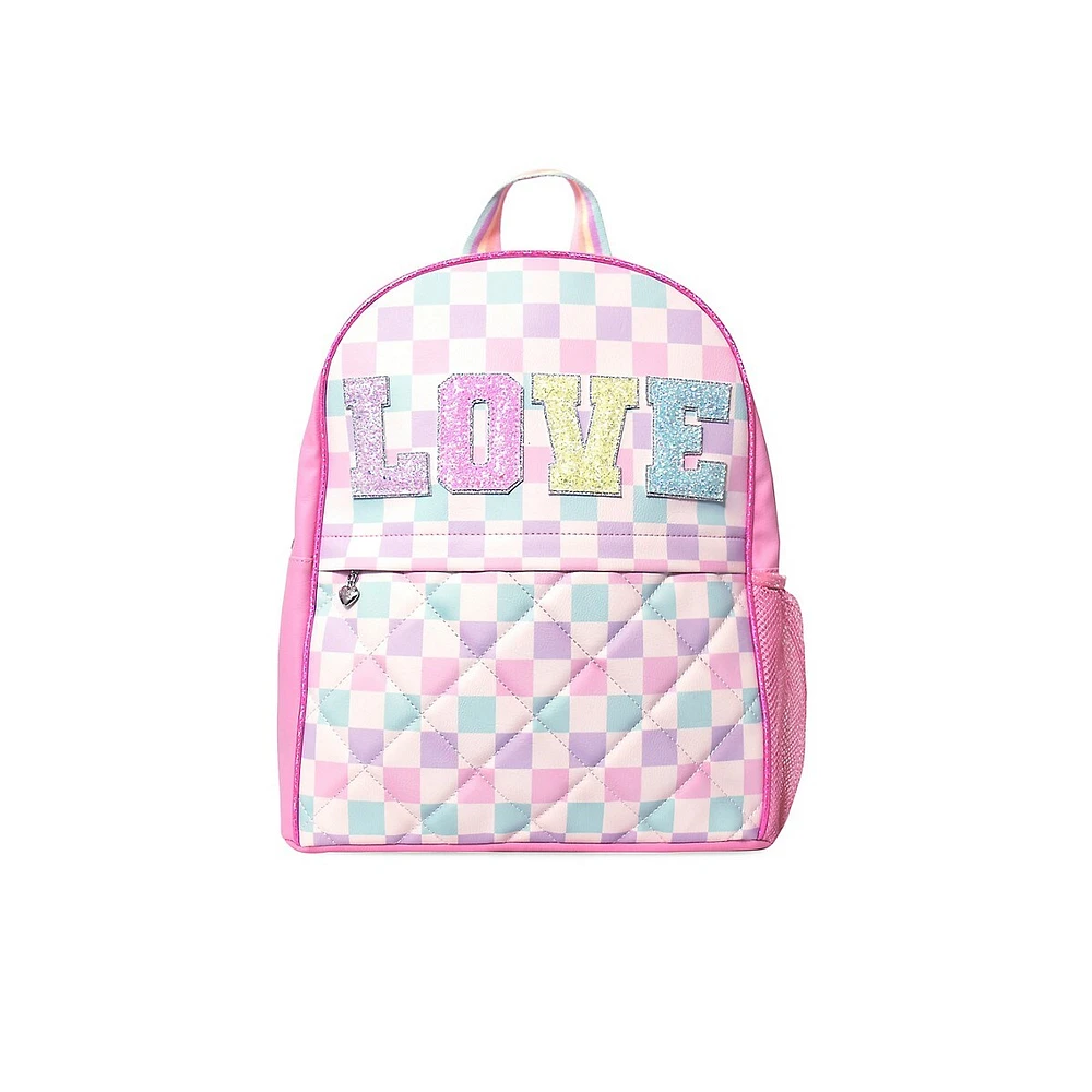 Grand sac à dos à motif damier pastel pour enfant