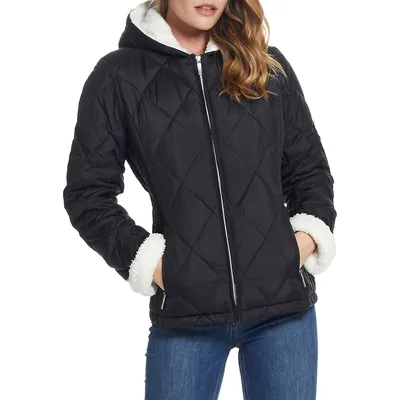 Faux Shearling-Lined Quilted Puffer Jacket