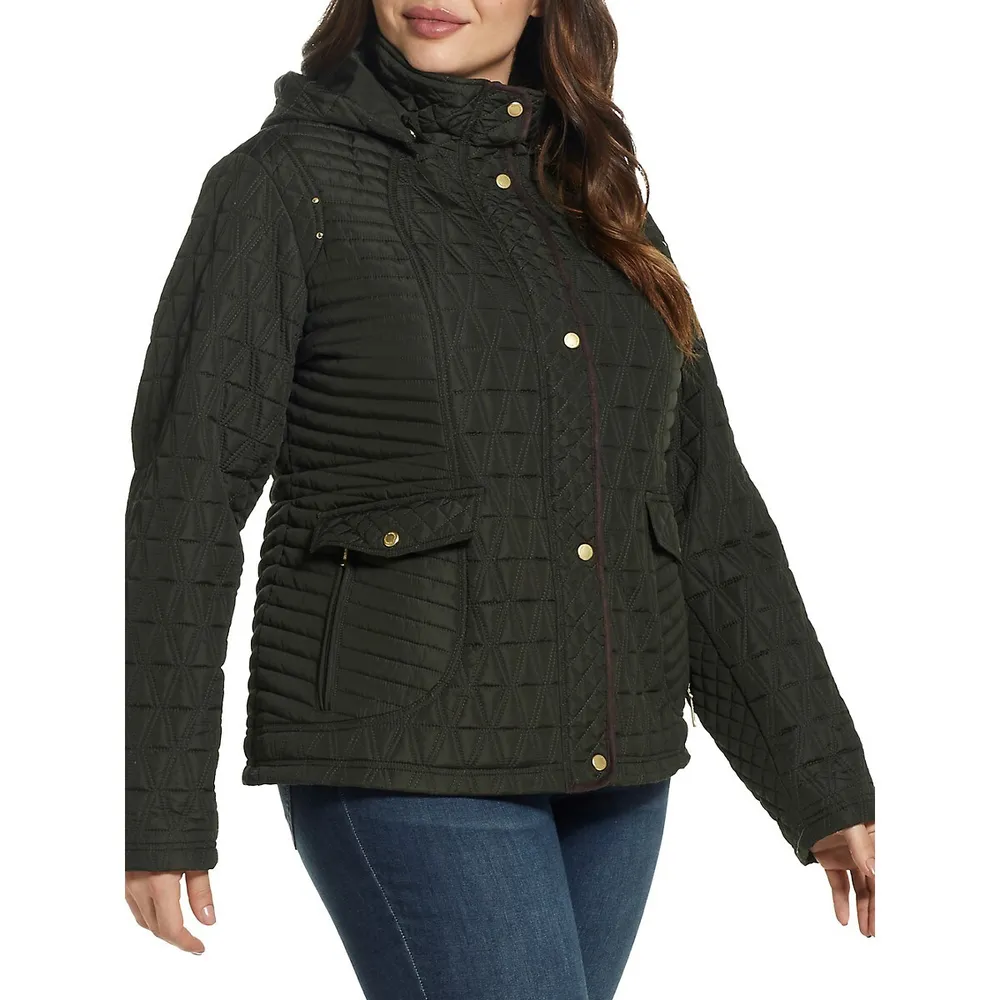 Plus Quilted Detachable-Hood Jacket