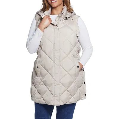 Plus Hooded Quilted Faux Fur-Lined Vest