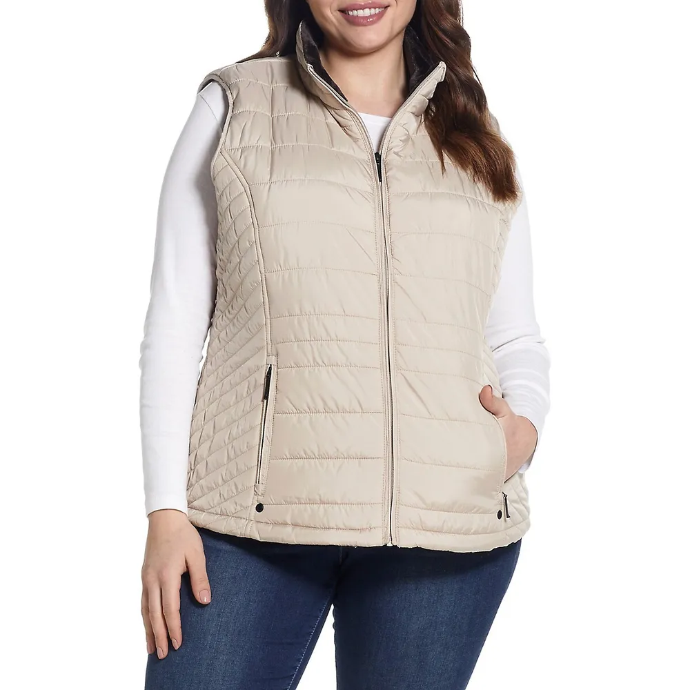 Plus Stand-Collar Quilted Vest