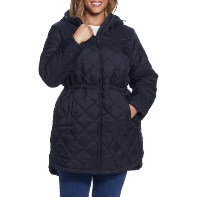 Plus Quilted Cinched-Waist Hooded Jacket