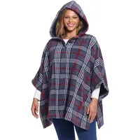 Weatherproof Loose-Fit Plaid Hooded Cape Poncho