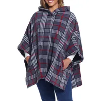 Weatherproof Loose-Fit Plaid Hooded Cape Poncho