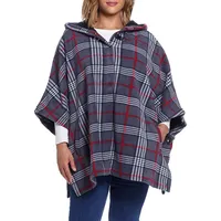 Weatherproof Loose-Fit Plaid Hooded Cape Poncho