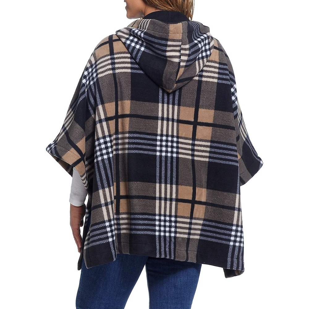 Weatherproof Loose-Fit Plaid Hooded Cape Poncho