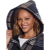 Weatherproof Loose-Fit Plaid Hooded Cape Poncho