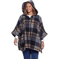 Weatherproof Loose-Fit Plaid Hooded Cape Poncho