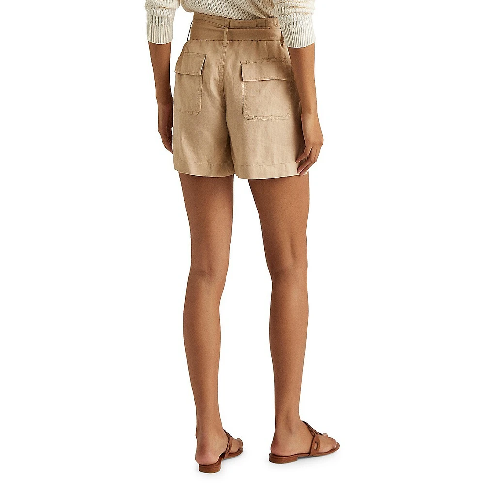 Paperbag-Tie-Waist Linen Shorts