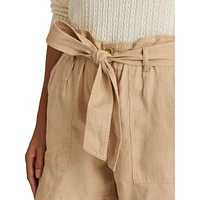 Paperbag-Tie-Waist Linen Shorts