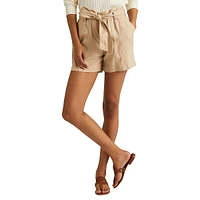 Paperbag-Tie-Waist Linen Shorts