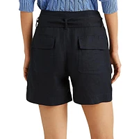 Belted-Waist Linen Shorts