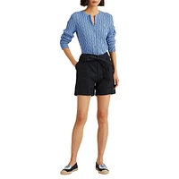 Belted-Waist Linen Shorts