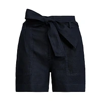 Belted-Waist Linen Shorts