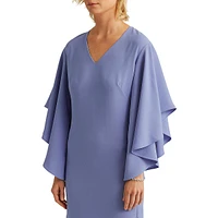 Drape-Sleeve V-Neck Georgette Shift Dress